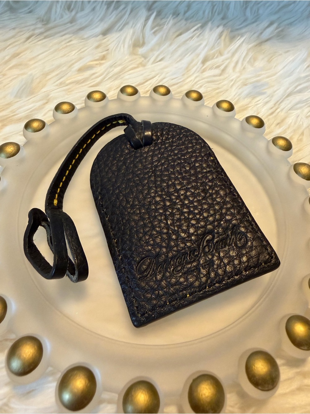 Dooney & Bourke Black Pebbled Leather Hang Tag /  Luggage Tag